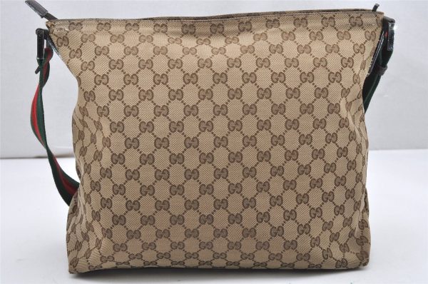 Auth GUCCI Web Sherry Line Shoulder Bag GG Canvas Leather 189751 Brown 6529K Online Sale