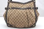 Authentic GUCCI Jockey Shoulder Tote Bag GG Canvas Leather 203546 Brown 5856K Hot on Sale