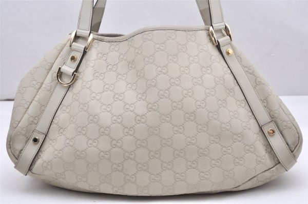 Authentic GUCCI Guccissima Abbey Shoulder Tote Bag GG Leather 130736 White 6528K Sale