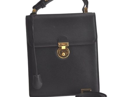 Authentic Salvatore Ferragamo 2Way Shoulder Hand Bag Leather Black SF 5848K Sale