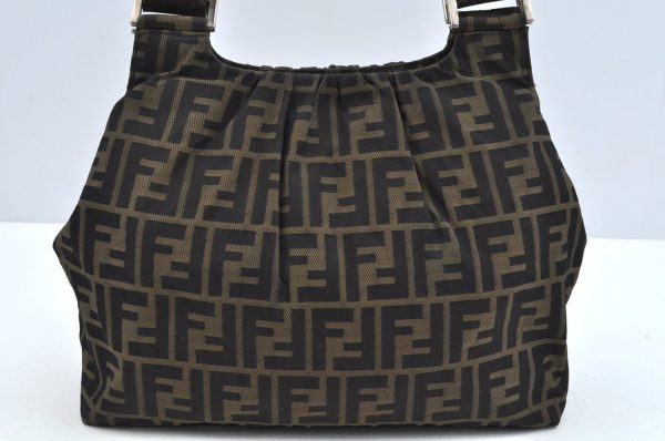 Authentic FENDI Zucca Vintage Shoulder Hand Bag Purse Nylon Leather Brown 2771J on Sale