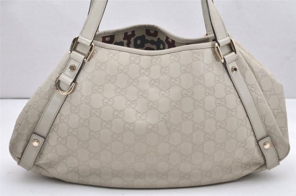 Authentic GUCCI Guccissima Abbey Shoulder Tote Bag GG Leather 130736 White 6528K Sale