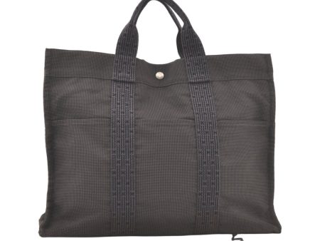 Authentic HERMES Vintage Her Line MM Hand Tote Bag Nylon Gray 6506K Hot on Sale