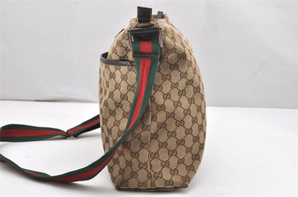 Auth GUCCI Web Sherry Line Shoulder Bag GG Canvas Leather 189751 Brown 6529K Online Sale