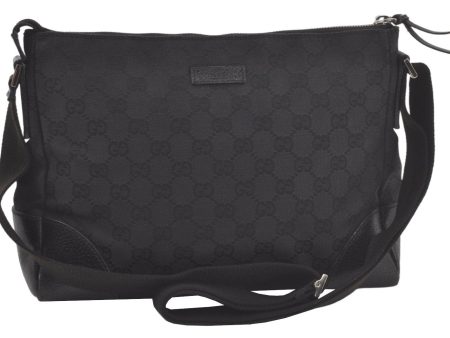 Authentic GUCCI Shoulder Cross Body Bag GG Canvas Leather 114273 Black 6539K Sale