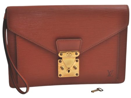 Auth Louis Vuitton Epi Pochette Sellier Dragonne Clutch Bag M52613 Brown 5815K For Cheap