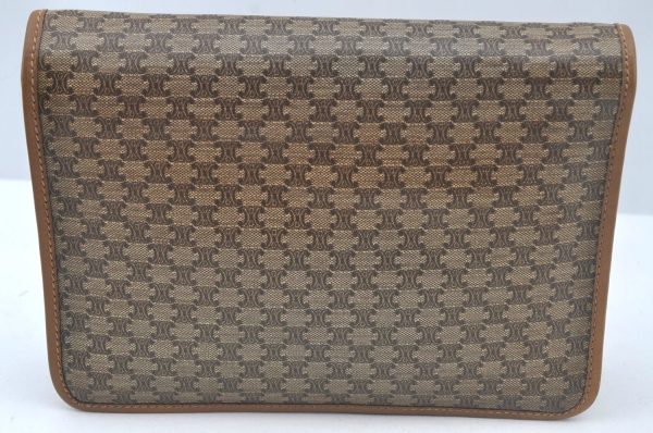 Authentic CELINE Macadam Blason Pattern Clutch Hand Bag PVC Leather Brown L0658 Sale