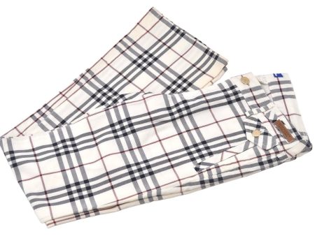 Authentic BURBERRY BLUE LABEL Check Pants Canvas Leather USA Size 36 White 5832K Hot on Sale