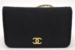 Authentic CHANEL Cotton Leather Matelasse Chain Shoulder Bag Black CC Junk 6534K For Discount