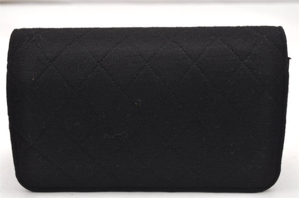 Authentic CHANEL Cotton Leather Matelasse Chain Shoulder Bag Black CC Junk 6534K For Discount