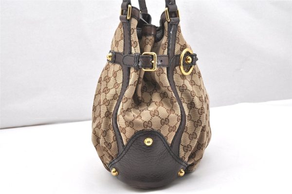 Authentic GUCCI Jockey Shoulder Tote Bag GG Canvas Leather 203546 Brown 5856K Hot on Sale