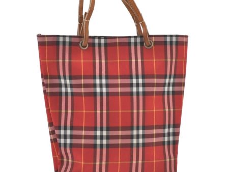 Authentic BURBERRY Vintage Check Tote Hand Bag Purse Nylon Leather Red 6522K Discount