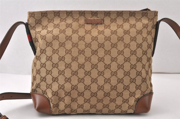 Auth GUCCI Web Sherry Line Shoulder Bag GG Canvas Leather 337598 Brown 6513K Online Hot Sale