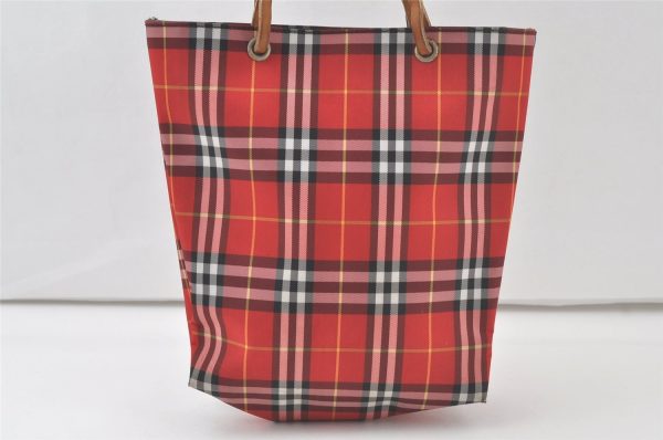 Authentic BURBERRY Vintage Check Tote Hand Bag Purse Nylon Leather Red 6522K Discount