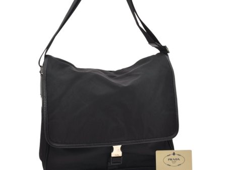 Authentic PRADA Nylon Tessuto Leather Shoulder Cross Body Bag V166 Black 6508K For Sale