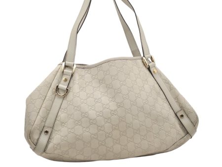 Authentic GUCCI Guccissima Abbey Shoulder Tote Bag GG Leather 130736 White 6528K Sale