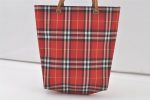 Authentic BURBERRY Vintage Check Tote Hand Bag Purse Nylon Leather Red 6522K Discount