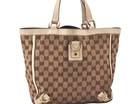 Authentic GUCCI Abbey Tote Hand Bag GG Canvas Leather 130739 Brown 5855K Discount