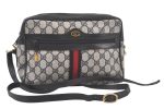 Authentic GUCCI Sherry Line Shoulder Cross Bag GG PVC Leather Navy Junk 6543K For Sale