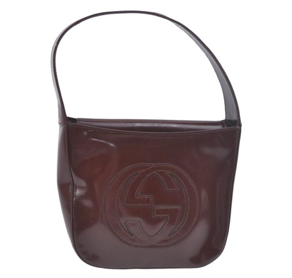 Authentic GUCCI Enamel Hand Bag Brown Junk L0659 Fashion