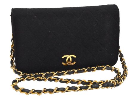 Authentic CHANEL Cotton Leather Matelasse Chain Shoulder Bag Black CC Junk 6534K For Discount