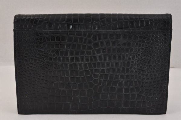 Authentic YVES SAINT LAURENT Vintage Clutch Hand Bag Purse Leather Black 2743K Supply