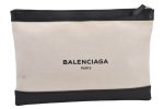 Authentic BALENCIAGA Navy Clip M Clutch Bag Canvas Leather 373834 White 2619K Online now