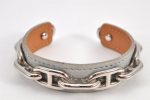 Authentic HERMES Legato GP Chaine d Ancre Leather Bangle Bracelet Gray 2793K Online Sale