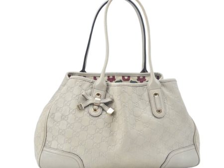 Auth GUCCI Guccissima Princy Ribbon Shoulder Tote Bag GG Leather White L0394 Cheap