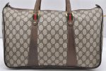 Authentic GUCCI Web Sherry Line 2Way Tote Bag GG PVC Leather Brown 6480K Sale