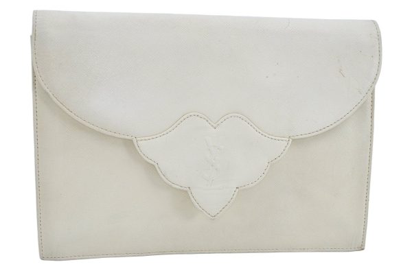 Authentic YVES SAINT LAURENT Clutch Hand Bag Purse Leather White L0270 Supply