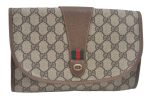 Authentic GUCCI Web Sherry Line GG Clutch Bag PVC Leather Brown Junk L0591 on Sale