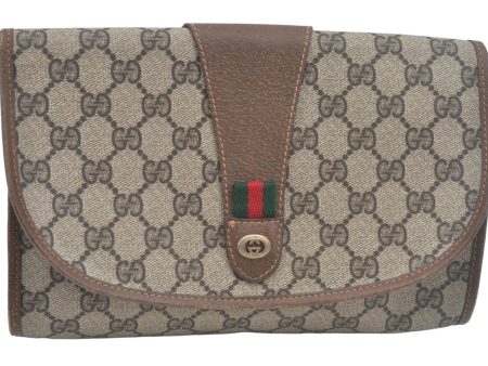 Authentic GUCCI Web Sherry Line GG Clutch Bag PVC Leather Brown Junk L0591 on Sale