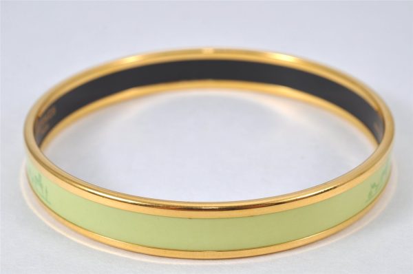 Authentic HERMES Email PM Bangle Horse Carriage Motif Gold Light Green 4198K Hot on Sale