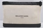 Authentic BALENCIAGA Navy Clip M Clutch Bag Canvas Leather 373834 White 2618K For Discount