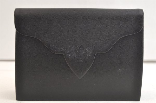 Authentic YVES SAINT LAURENT Vintage Clutch Hand Bag Purse Leather Black 3193K For Cheap