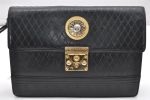 Authentic VERSACE Sunburst Leather Clutch Hand Bag Purse Black 4930K Cheap