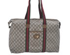 Authentic GUCCI Web Sherry Line Travel Boston Bag GG Plus PVC Brown L0625 Online Hot Sale