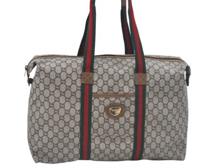 Authentic GUCCI Web Sherry Line Travel Boston Bag GG Plus PVC Brown L0625 Online Hot Sale