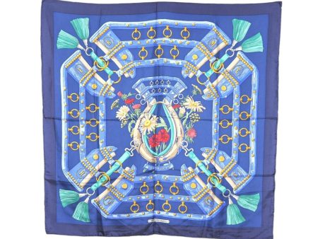 Authentic HERMES Carre 90 Scarf  aux champs  Silk Navy 6499K on Sale