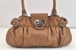 Authentic Salvatore Ferragamo Gancini Leather Shoulder Hand Bag Brown 7570K Hot on Sale