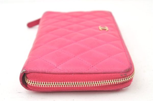 Authentic CHANEL Vintage Lamb Skin Matelasse Long Wallet Purse Pink CC 6469K Online Hot Sale