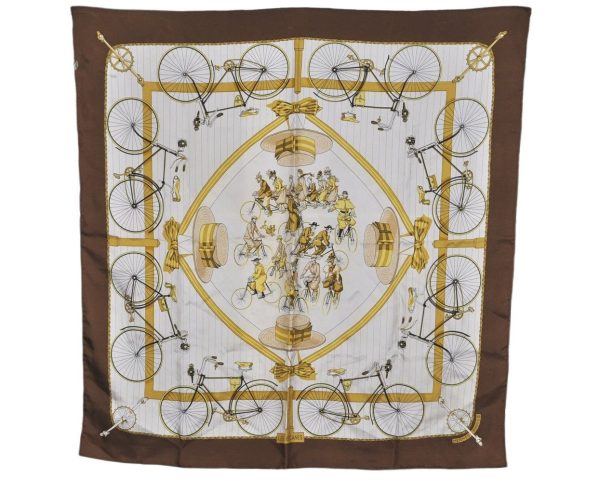 Authentic HERMES Carre 90 Scarf  LES B?CANES  Silk Brown 7131K Cheap