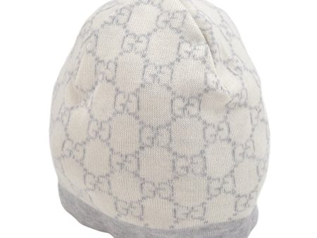 Authentic GUCCI Vintage Beanie Knit Cap For Baby GG Wool Size S White Gray 1646K For Sale