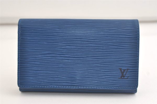 Auth Louis Vuitton Epi Porte Monnaie Billets Tresor Wallet Blue M63505 LV 4235K on Sale