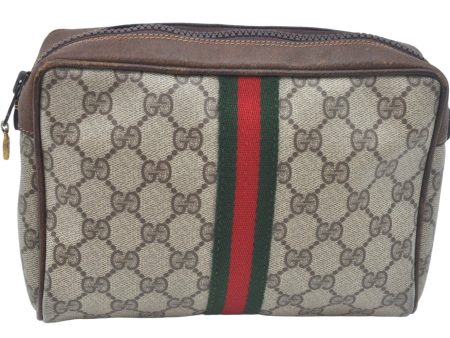 Authentic GUCCI Web Sherry Line Clutch Hand Bag Purse GG PVC Leather Brown L0620 Discount