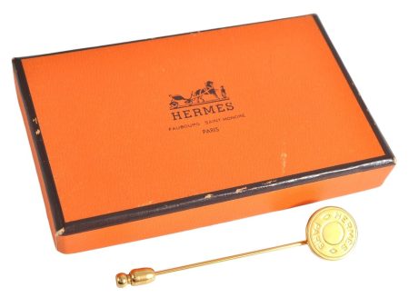 Authe HERMES Sellier Bijouterie Fantaisie Pin Brooch Accessory Gold Box 3165K Online