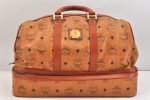 Authentic MCM Visetos Leather Vintage Boston Travel Bag Brown 7037K Hot on Sale