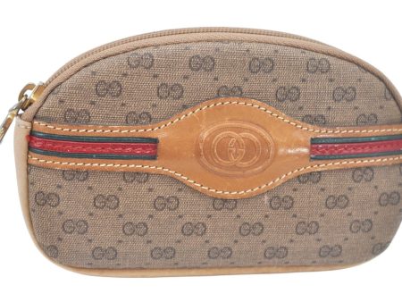 Authentic GUCCI Web Sherry Line Pouch Purse GG PVC Leather Brown L0630 Discount