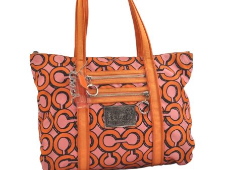 Auth COACH 3D Op Artgram POPPY Tote Bag Canvas Enamel 14983 Pink Orange 4373K Online Sale